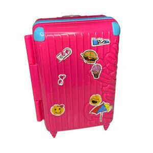 Mattel Barbie - Hot Pink Plastic rolling Suitcase with Stickers - Fashion Access